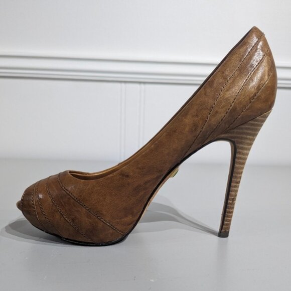 L.A.M.B brown leather peeptoe stilletto - Picture 3 of 12
